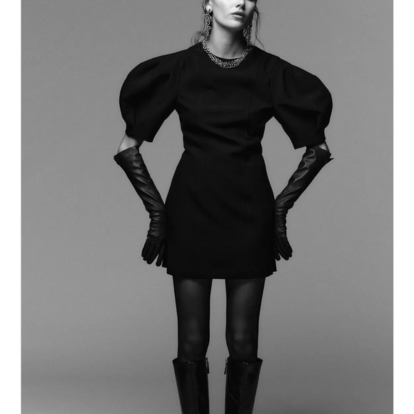Zara NWT black balloon puff sleeve mini dress - Picture 11 of 14